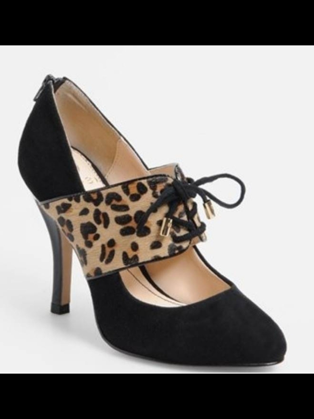 Isola Black Suede Pumps with Leopard-Print Strap